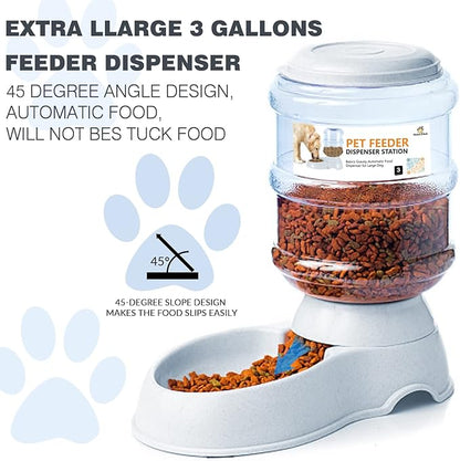 Automatic Dog Feeders, Dog Feeder Dispenser for Large Dogs, Basic Gravity Automatic Dog Cat Feeder, Dry Food Storage Container Bowl 12 Pound Capacity, Travel Supply Feeder for Large Dog