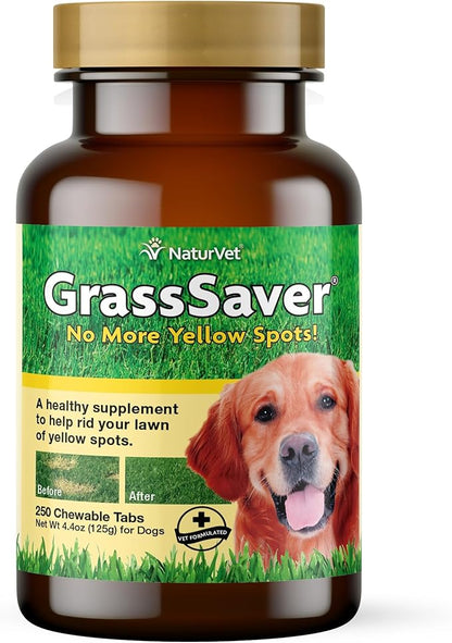 NaturVet GrassSaver Dog Supplement – Helps Neutralizes Urine to Eliminate Yellow Lawn Spots – Includes B-Complex Vitamins, Amino Acids – Tasty Soft Chew Supplements for Dogs – 250 Ct.