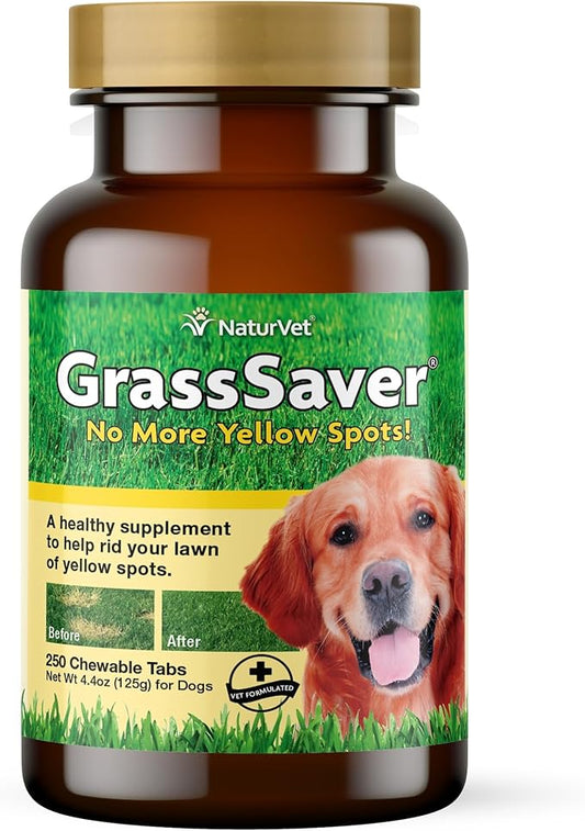 NaturVet GrassSaver Dog Supplement – Helps Neutralizes Urine to Eliminate Yellow Lawn Spots – Includes B-Complex Vitamins, Amino Acids – Tasty Soft Chew Supplements for Dogs – 250 Ct.