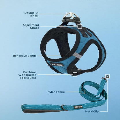Voyager Step-in Plush Dog Harness – Soft Plush, Step in Vest Harness and Reflective Dog 5 ft Leash Combo with Neoprene Handle for Small and Medium Dogs by Best Pet Supplies -Set (Turquoise Plush), M