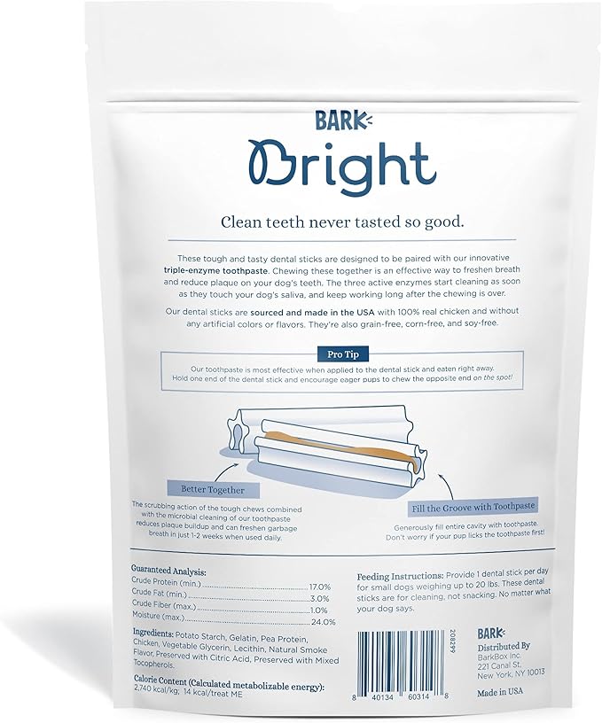 Bark Bright Dental Sticks for Small Dogs Chews, 5.82 oz, Count of 30