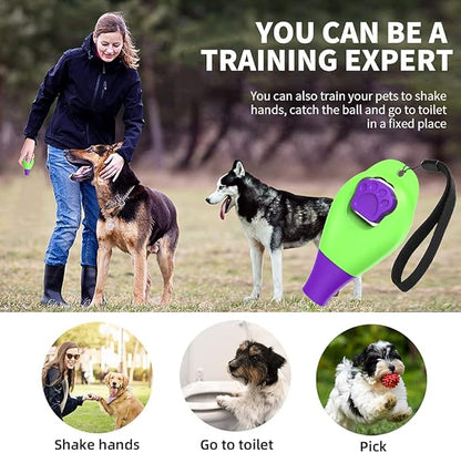 Dog Training Clicker with Whistle and Wrist Strap - Positive Behavior Reinforcer for Pets - All Ages, Puppy and Adult Dogs - Use to Reward and Train - Dog Whistle Included (Blue)