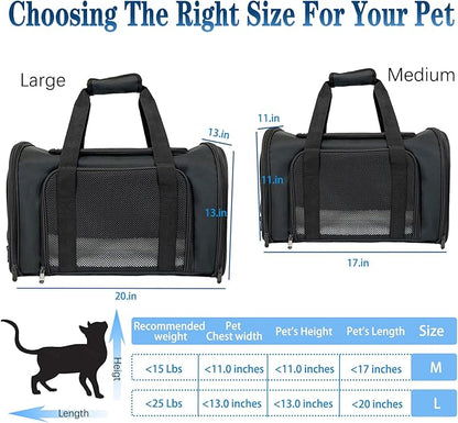 Dog Cat Carrier Pet Carriers for Small Medium Large Cats Dogs Carrier Under 25 Lbs Soft Sided Small Puppy Dog Carrier Portable Foldable Dog Cat Travel Carrier Black Large