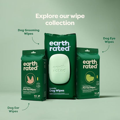 Earth Rated Pet Eye Wipes, Hypoallergenic Eye Wipes for Dogs & Cats to Remove and Reduce Tear Stains & Eye Discharge, Fragrance Free, 70 Count