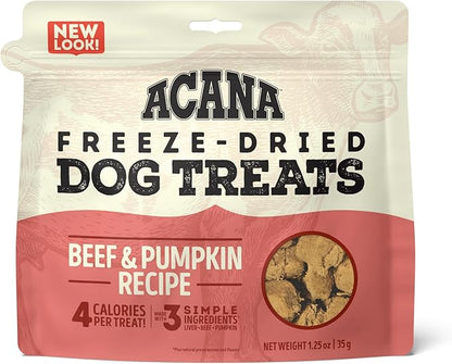 ACANA Singles Freeze Dried Dog Treats, Limited Ingredient Grain Free Beef & Pumpkin Recipe, 1.25oz