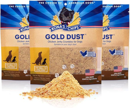 KONA'S CHIPS 3 Pack - Gold Dust 4 OZ Chicken Jerky Sprinkles Food Topper for Dogs