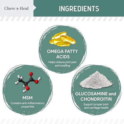 Glucosamine for Dogs Hip and Joint Supplement - 120 Soft Chews for Senior Dogs with Glucosamine, Chondroitin, MSM, Vitamin C, and Omegas - for Mobility, Cartilage, and Joint Health