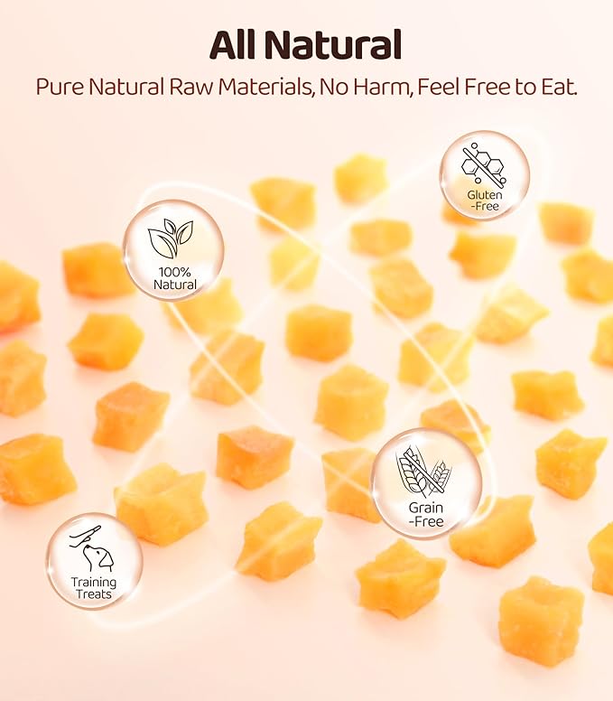 16OZ Dog Treats， Sweet Potato Cube, Dog Training Reward Snacks for Small Medium Large Dogs， High Protein Dog Chewy Treats Healthy Teeth and Coat