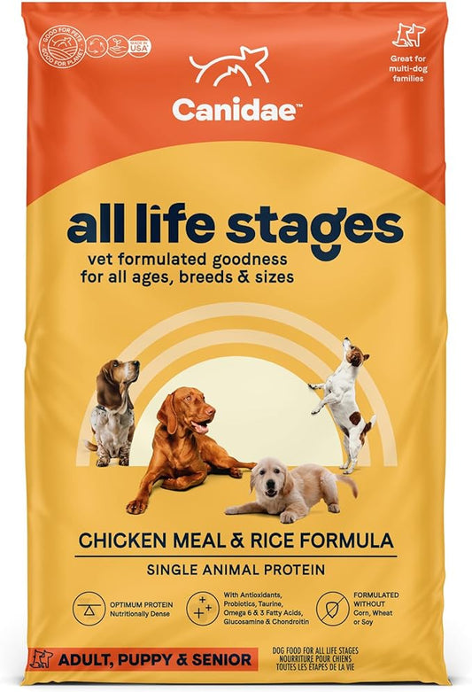 Canidae All Life Stages Premium Dry Dog Food for All Breeds, All Ages, Chicken Meal & Rice Recipe, 27 lbs.