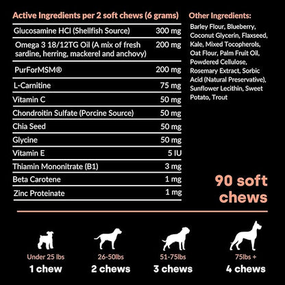 Activity & Recovery Dog Joint Chews. Glucosamine for Dogs & Omega 3. Dog Hip & Joint Supplement Made without Heat. Trout Flavor.