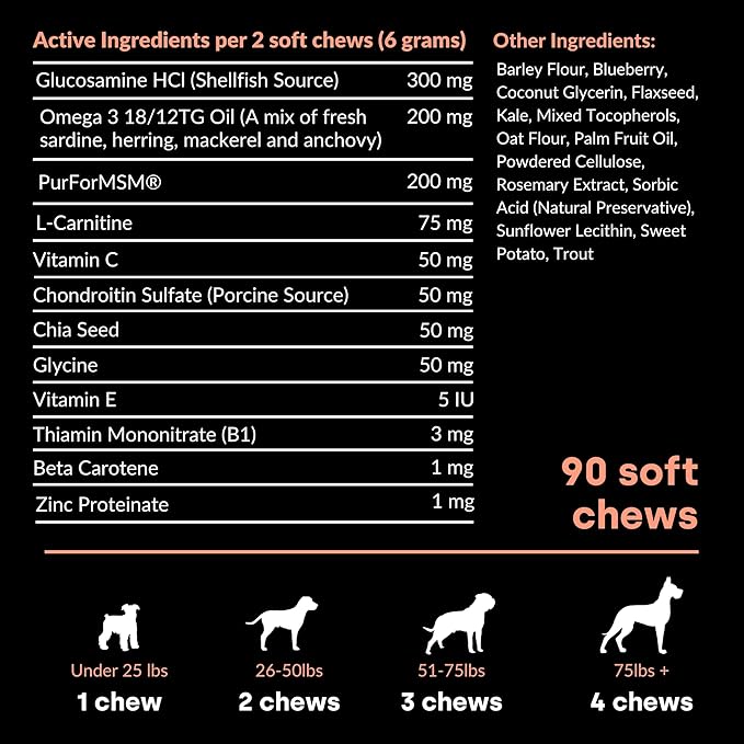 Activity & Recovery Dog Joint Chews. Glucosamine for Dogs & Omega 3. Dog Hip & Joint Supplement Made without Heat. Trout Flavor.