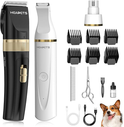 Dog Hair Clippers for Grooming Kit and Dog Paw Trimmer for Grooming, Low Noise Rechargeable Cordless, Shaver Grooming Supplies for Pet Cats Dogs (Black, White)