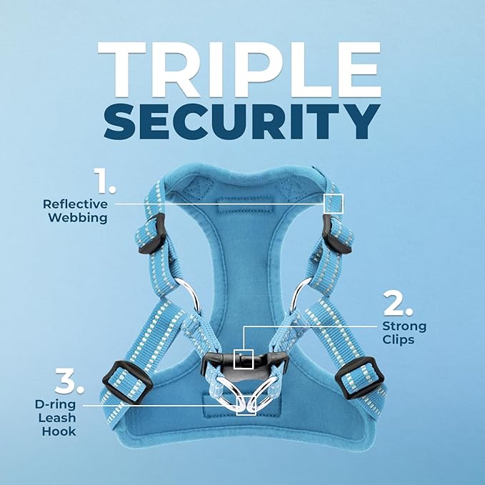 Best Pet Supplies Voyager Adjustable Dog Harness with Reflective Stripes for Walking, Jogging, Heavy-Duty Full Body No Pull Vest with Leash D-Ring, Breathable All-Weather - Harness (Baby Blue), S