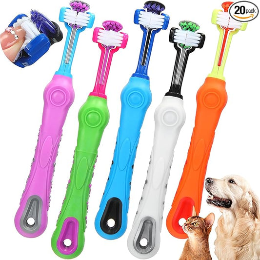 Tioncy 20 Pcs 3-Sided Dog Toothbrush Pet Toothbrush 6.8 Inches Dog Brush Dog Teeth Cleaning Brush Removing Bad Breath Tartar for Dogs Cats Pet Dental Care Mouth Cleaning, 5 Colors