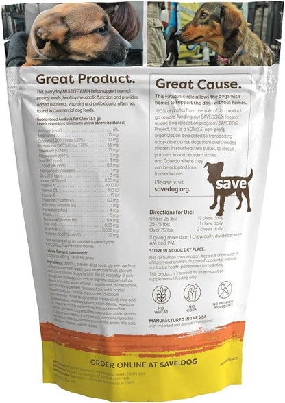 Chewable Dog Multivitamin - Dog Vitamins and Supplements – with Amino Acids and Antioxidants to Support Immunity Energy and Wellness - Dog Supplement with a Cause (60 Chews)