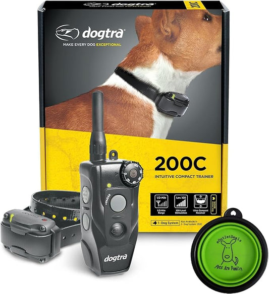 Dogtra E-Collar 200C / 202C Dog Training Collar System with Remote – 1/2 Mile Range, 1-2 Dog System - Rechargeable, Waterproof, Ergonomic - includes eOutletdeals Pet Travel Bowl (1 Dog System - 200C)