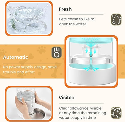 Pet Water Dispenser 4L with Placemat and Stainless Steel Bowl, Unplugged Automatic Gravity Water Dispenser, Easy to Clean, Safe for Pets