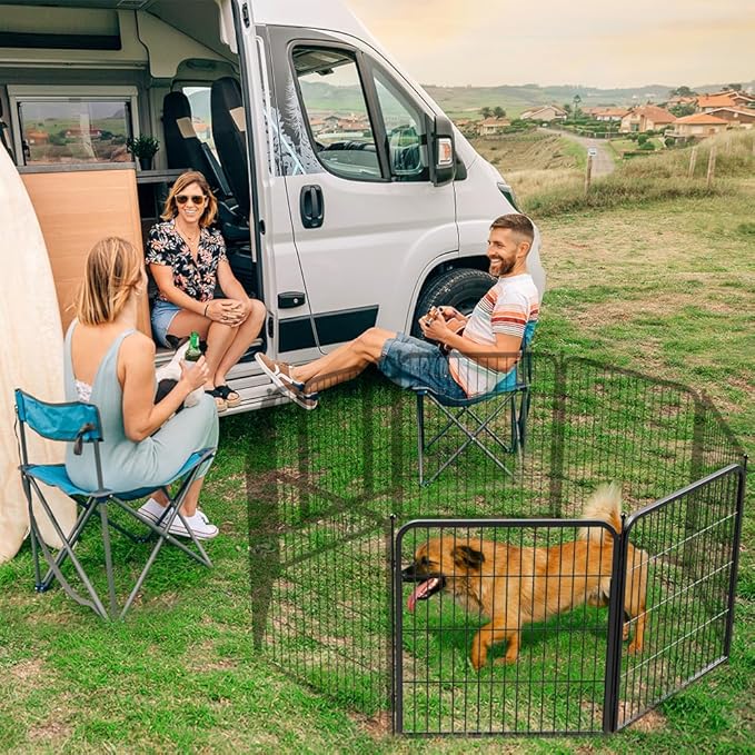 PawGiant Dog Fence Playpen 24”/32”/40” Indoor Outdoor for Small/Medium/Large Dogs, Metal Pet Puppy Cat Exercise Fencing Gate Crate Cage Outside RV, Camping, Yard, Garden (2 Panel, 28" W x 32" H)