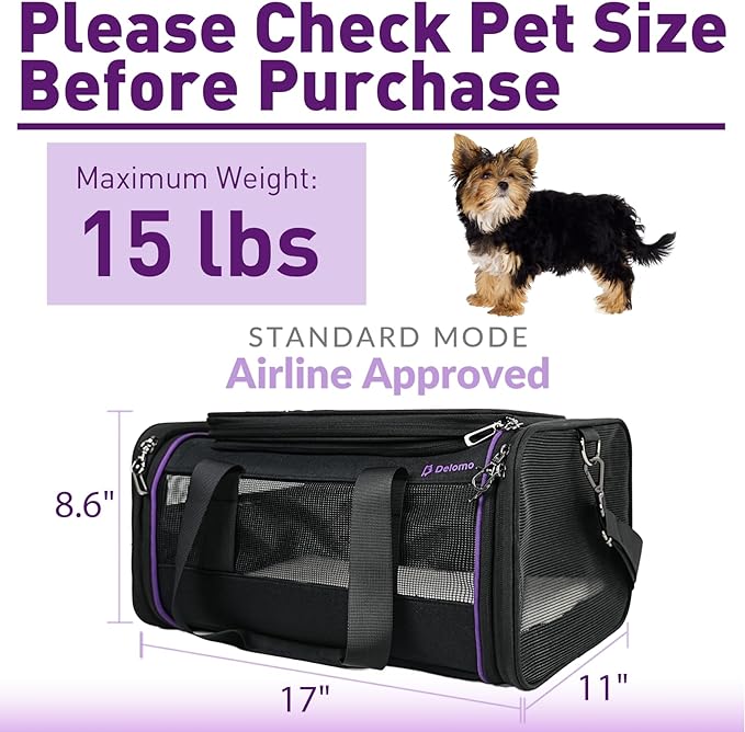 Pet Carrier - Airline Approved Cat and Dog Carrier for Small Dogs, Medium Dogs - Durable Dog Travel Bag, Expandable, Comfortable, Fits Major Airlines