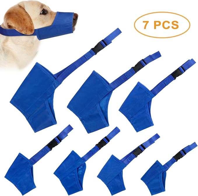 Dog Muzzles Suit, 7 PCS Adjustable Breathable Safety Small Medium Large Dogs, Dog Muzzle Mouth Cover for Anti-Biting Anti-Barking Anti-Chewing Safety Protection(Blue)