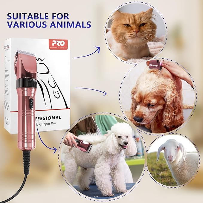 Professional Dog Grooming Clippers for Thick Coat - Sheep Shears for Dogs with Thick Hair – Pet Grooming Clippers for Cats, Sheeps, Horse (Rose Gold)