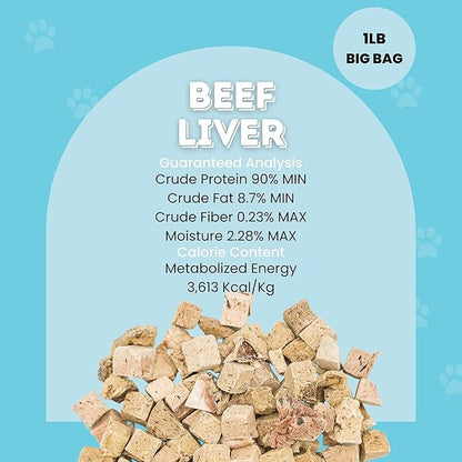 hotspot pets Freeze Dried Beef Liver Treats for Cats & Dogs - 1LB BIG BAG- Single Ingredient All Natural Grain-Free Beef Liver- Perfect for Training, Topper or Snack - Made in USA - (Beef Liver)