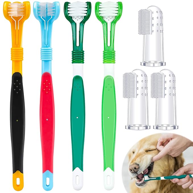 Dog Toothbrush Finger Set, Canine Toothbrush Kit for Dental Care with 3 Silicone Finger Brush - 3 Sided Pet Tooth Brush for Dogs and Cats Teeth Cleaning