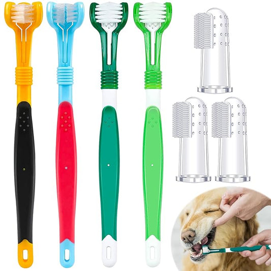 Dog Toothbrush Finger Set, Canine Toothbrush Kit for Dental Care with 3 Silicone Finger Brush - 3 Sided Pet Tooth Brush for Dogs and Cats Teeth Cleaning
