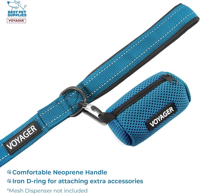 Voyager Step-in Lock Dog Harness w Reflective Dog Leash Combo Set with Neoprene Handle 5ft - Supports Small, Medium and Large Breed Puppies/Cats by Best Pet Supplies - Turquoise/Black Trim, M