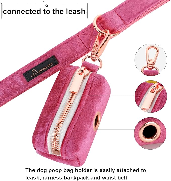ARING PET Dog Poop Bag Holder, Velvet Doggy Waste Bag Dispenser Attach to Any Leashes, Portable Washable Pet Waste Pouch Dispenser with Metal Zipper