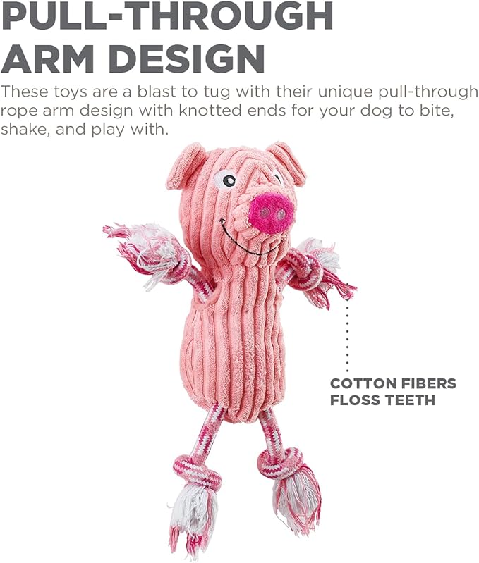 Charming Pet Ranch Roperz Pig Plush Squeaky Dog Toy