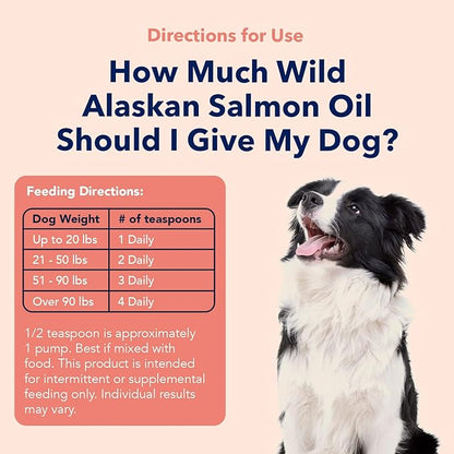 Vets Preferred Wild Alaskan Salmon Oil for Dogs – Skin and Coat - Premium Omega 3 Fish Oil for Healthy Dog Coat – Immune Support and Heart Health – All Natural – Rich in EPA and DHA