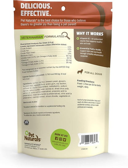 Pet Naturals Skin and Coat for Dogs with Dry, Itchy and Irritated Skin, 30 Chews - Salmon Oil, Vitamin E and Flax Oil - No Corn or Wheat - Vet Recommended (Pack of 2)