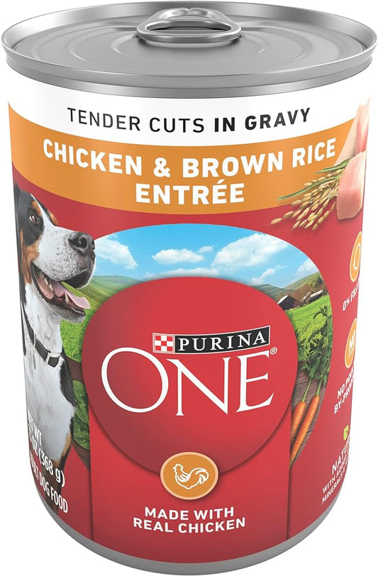 Purina ONE Tender Cuts in Wet Dog Food Gravy Chicken and Brown Rice Entree - (Pack of 12) 13 oz. Cans