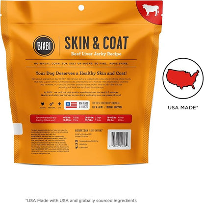 BIXBI Skin & Coat Support Beef Liver Jerky Dog Treats, 12 oz - USA Made Grain Free Dog Treats - Antioxidant Rich to Support Shiny, Full Bodied Coats - High in Protein, Whole Food Nutrition, No Fillers