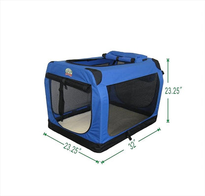 Go Pet Club 32" Soft Collapsible Dog Crate for Dogs, Portable Pet Carrier, Thick Padded Pet Travel Crate for Indoor & Outdoor, Soft Sided Pet Foldable Kennel Cage with Durable Mesh Windows, Blue