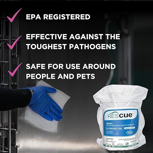 REScue One-Step Disinfectant Cleaner & Deodorizer Wipes for Vet Use – Cleaner for Kennels, Litter Boxes & More – 160-Wipe Canister Refill (6 pack)
