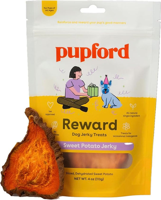 Pupford Sweet Potato Jerky Treats for Large & Small Dogs of All Ages | Made in USA, Single Ingredient & No Fillers | Dogs Love These Tasty Dog Snacks (Sweet Potato 4 oz)