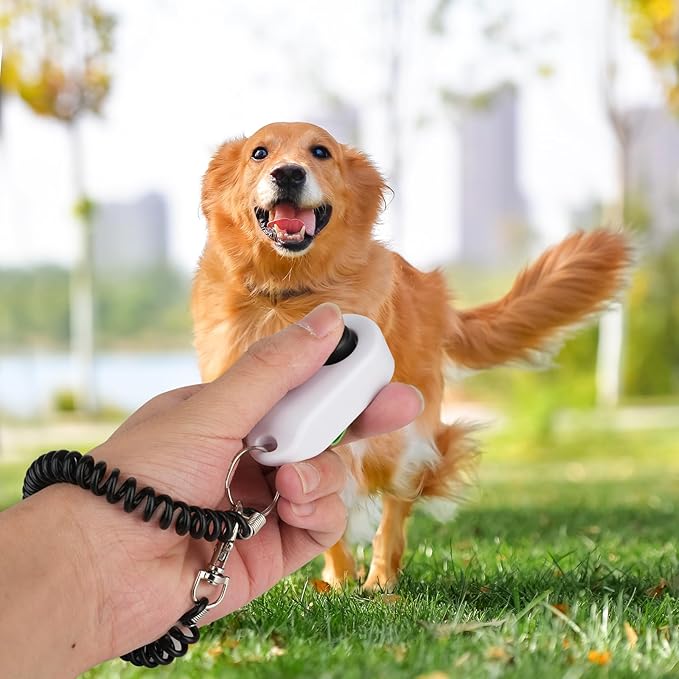 Dog Training Clicker with Finger Ring and Wrist Strap 2 Pack (Black & White) - Versatile Puppy Trainer & Pet Behavior Aid