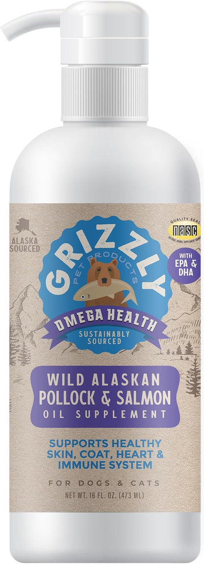 Grizzly Omega Health for Dogs & Cats, Wild Salmon Oil/Pollock Oil Omega-3 Blend