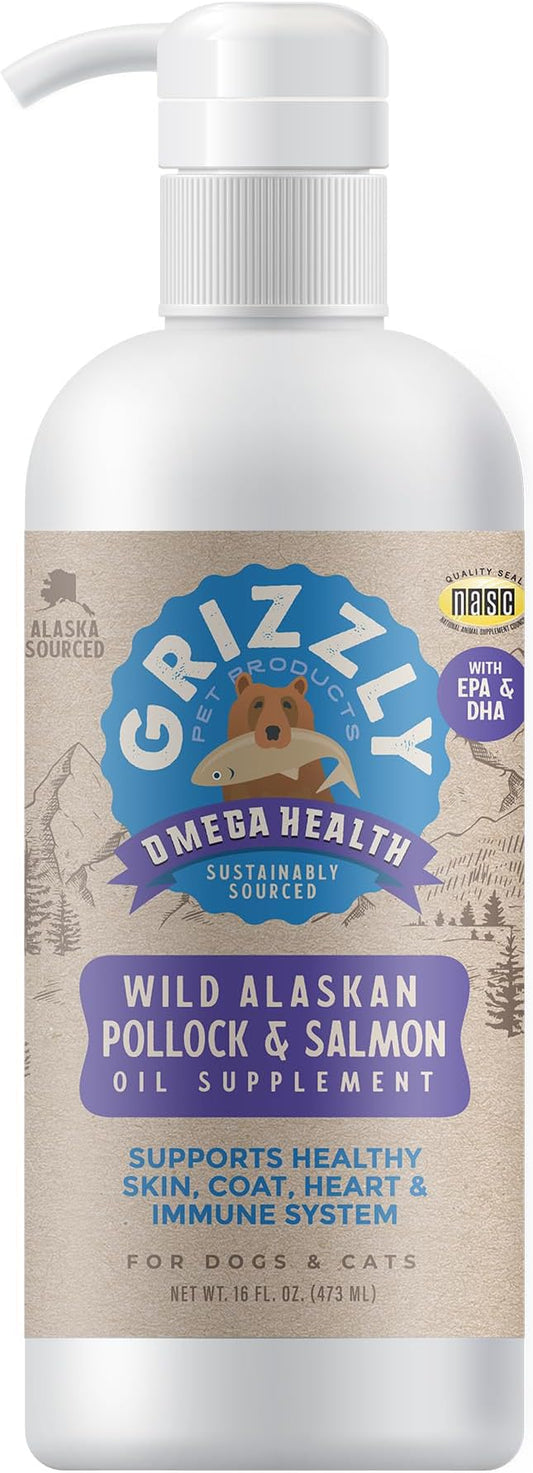 Grizzly Omega Health for Dogs & Cats, Wild Salmon Oil/Pollock Oil Omega-3 Blend