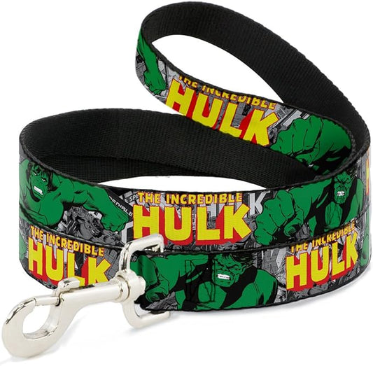 Buckle-Down Dog Leash The Incredible Hulk Action Poses Stacked Comics 6 Feet Long 1.0 Inch Wide, Multicolor, DL-6FT-WHU005