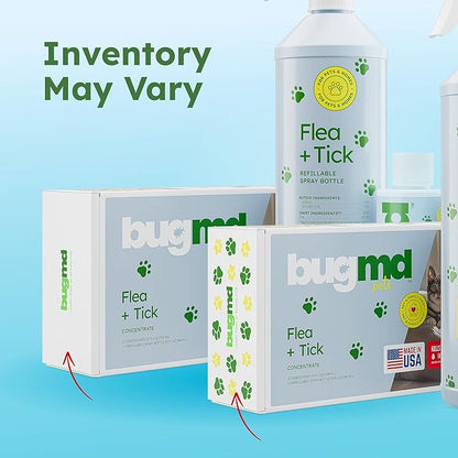 BugMD Flea and Tick Concentrate (3.7 oz, 2 Pack)- Essential Oil-Powered Formula, Controls Fleas, Ticks, Mites in Dogs, Cats, and Other Furred Animals, Spray on Pet Beds, Kennels