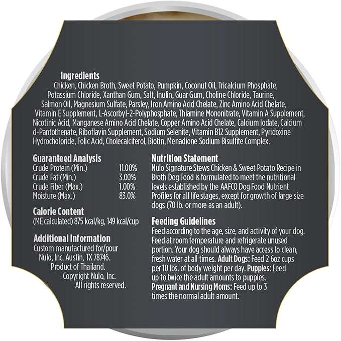 Nulo Signature Stew Chicken & Sweet Potato in Broth Wet Dog Food, 6 Ounce, Pack of 16