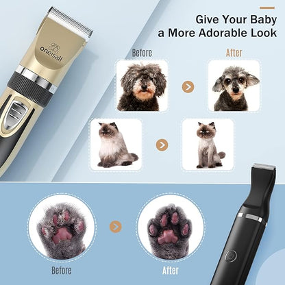 oneisall Dog Grooming Clippers and Dog Paw Trimmer Kit 2 in 1 Quiet Cordless Dog Clippers for Grooming Pet Hair Paws Trimmers for Small Dogs Cats Animals