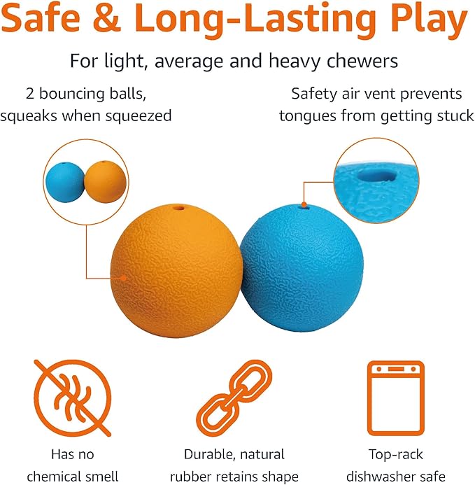 Amazon Basics Squeaker Toy Dog Balls, 3-Inch, 2-Pack, Blue, Orange