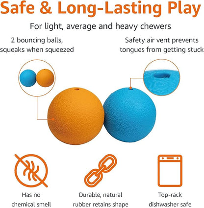 Amazon Basics Squeaker Toy Dog Balls, 3-Inch, 2-Pack, Blue, Orange