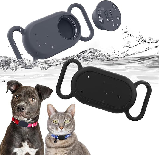 2 Pack Dog Collar Holder for SmartTag2, Waterproof Silicone Case for Pet Cat, Anti-Lost Scratch Resistant Protective Cover Accessory for Smart tag2 (Black,Grey)