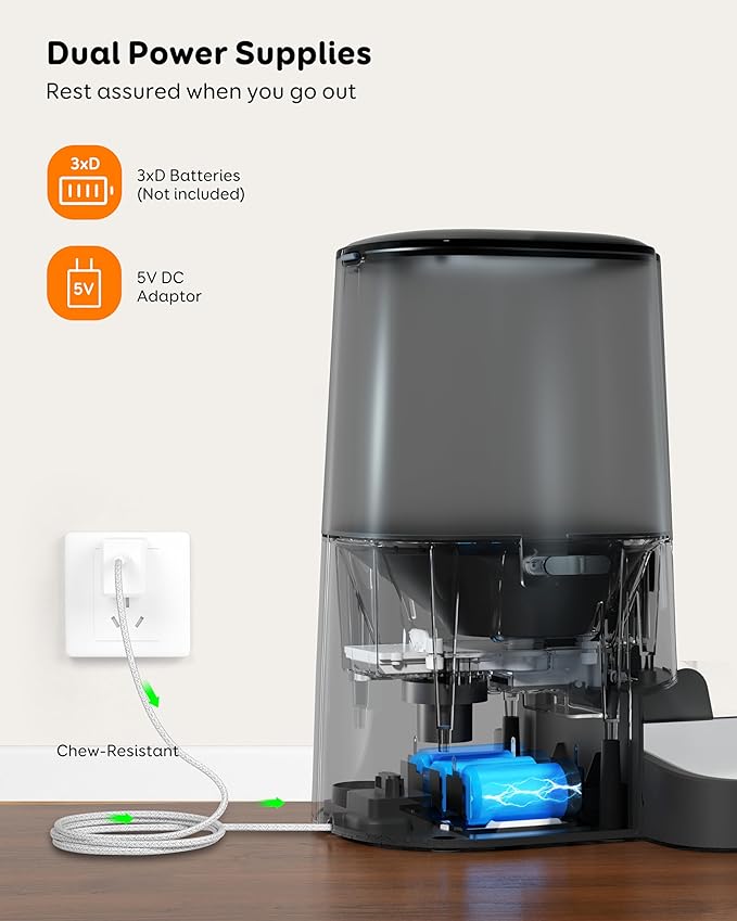 Wifi 5L Automatic Cat Food Dispenser for 2 Cats, Automatic Cat Feeder, 48 Portions 6 Meals Per Day, Memory Function, 10s Meal Call, Timed Feeder for Cats Dogs, by Garfeur