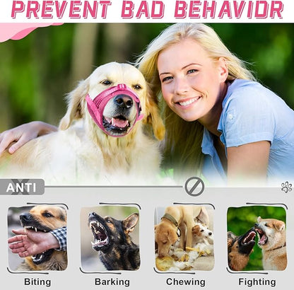 Dog Muzzle Soft Air Mesh Muzzle for Large Dogs, Adjustable Pet Muzzle for Small Medium Dogs to Drink Normally, Breathable Reflective Muzzle for Dogs to Prevent Biting Barking(Pink,XL-2)